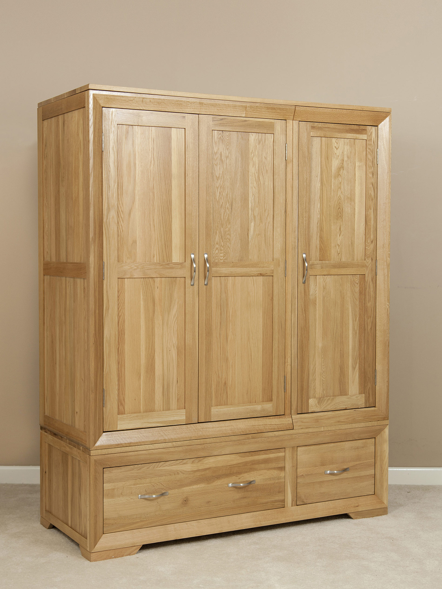 Bevel Natural Solid Oak Triple Wardrobe Oak Furniture Land