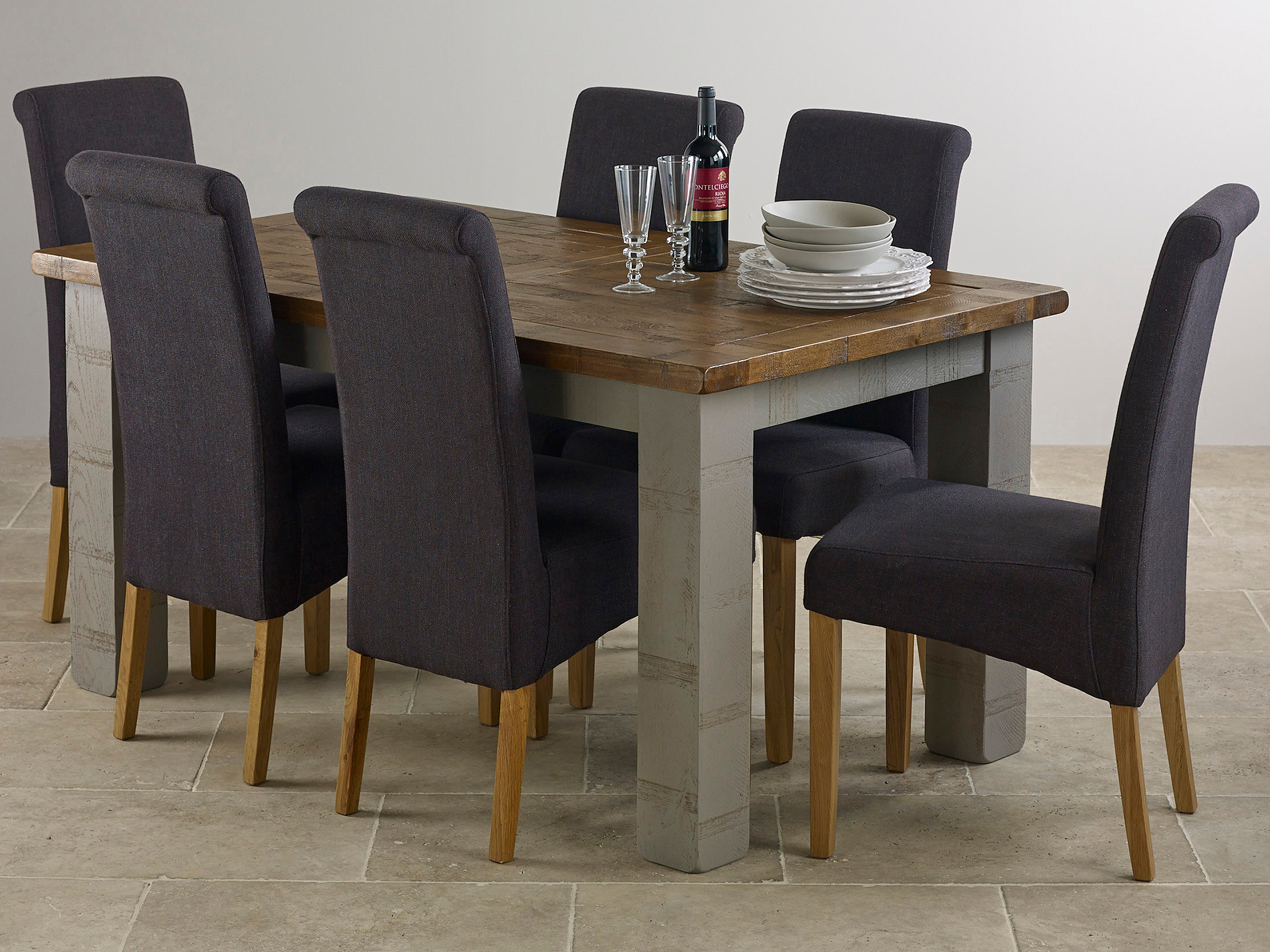 Clermont Painted Rough Sawn Solid Oak 5ft x 3ft Large Dining Table