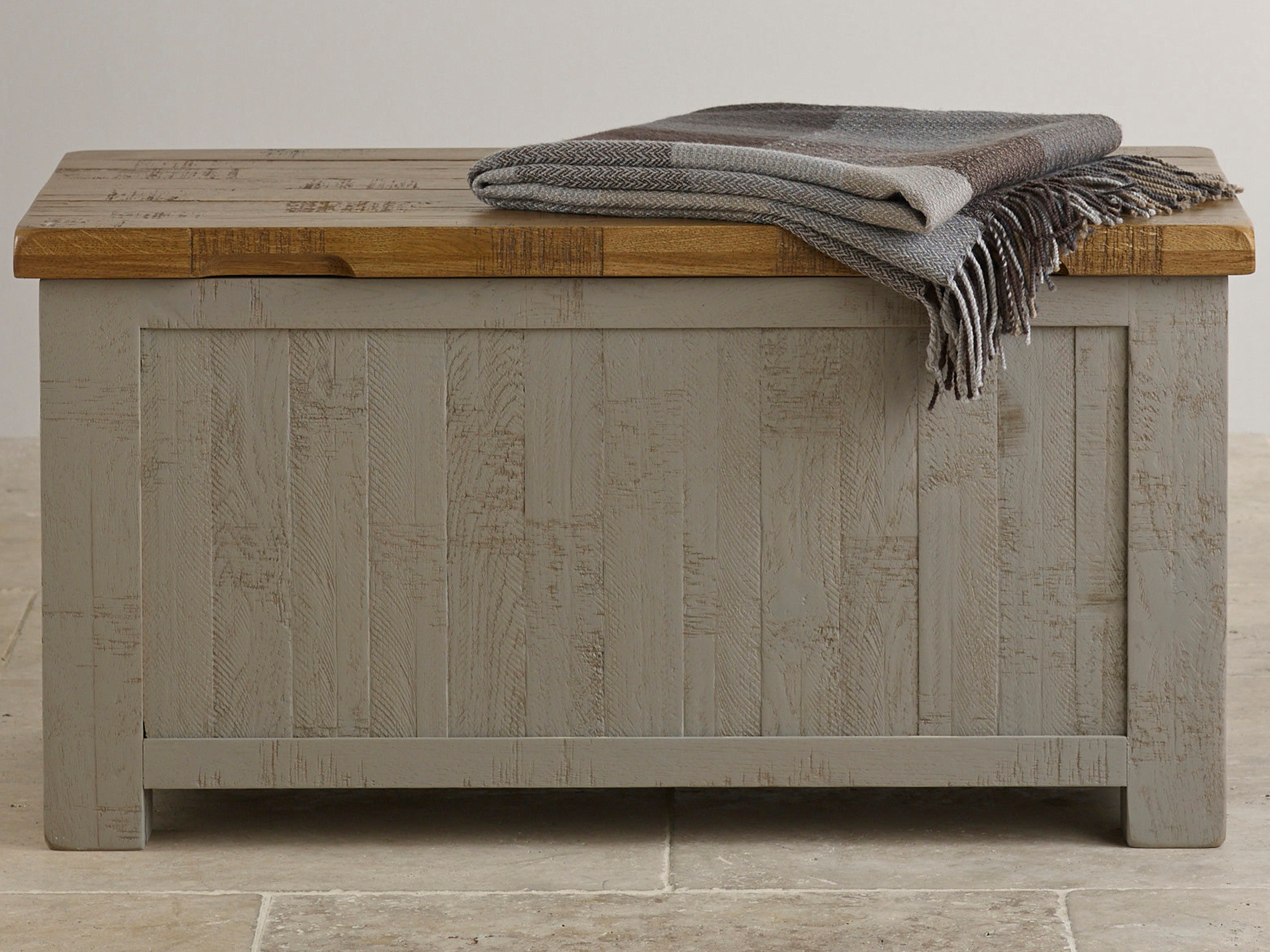 Clermont Painted Rough Sawn Solid Oak Storage Box Oak Furniture Land