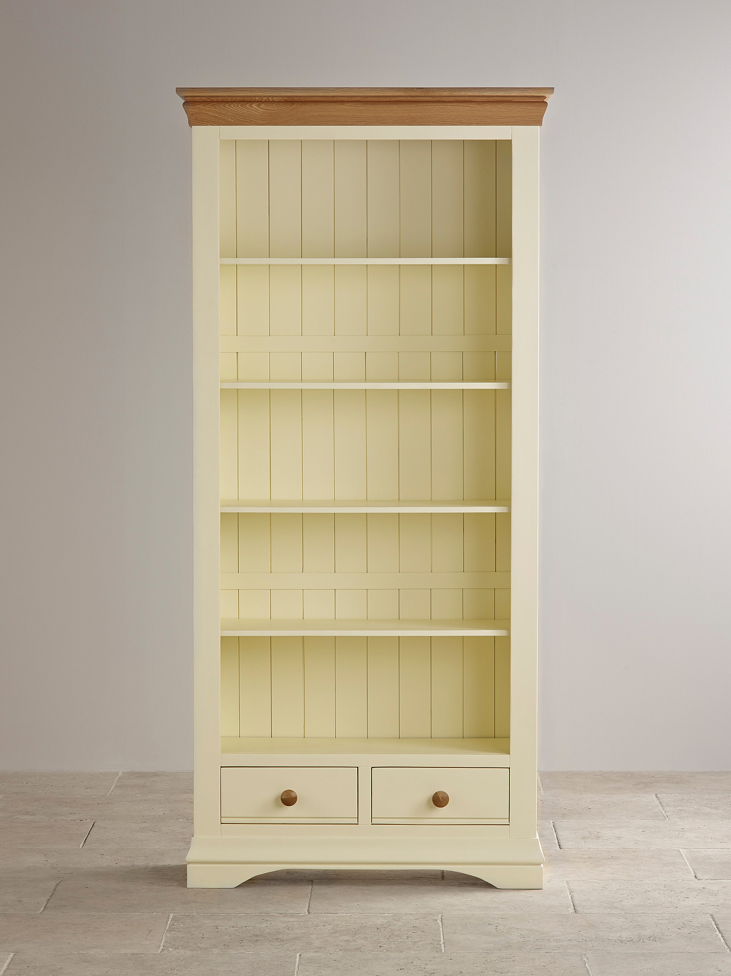 Country Cottage Natural Oak And Painted Tall Bookcase