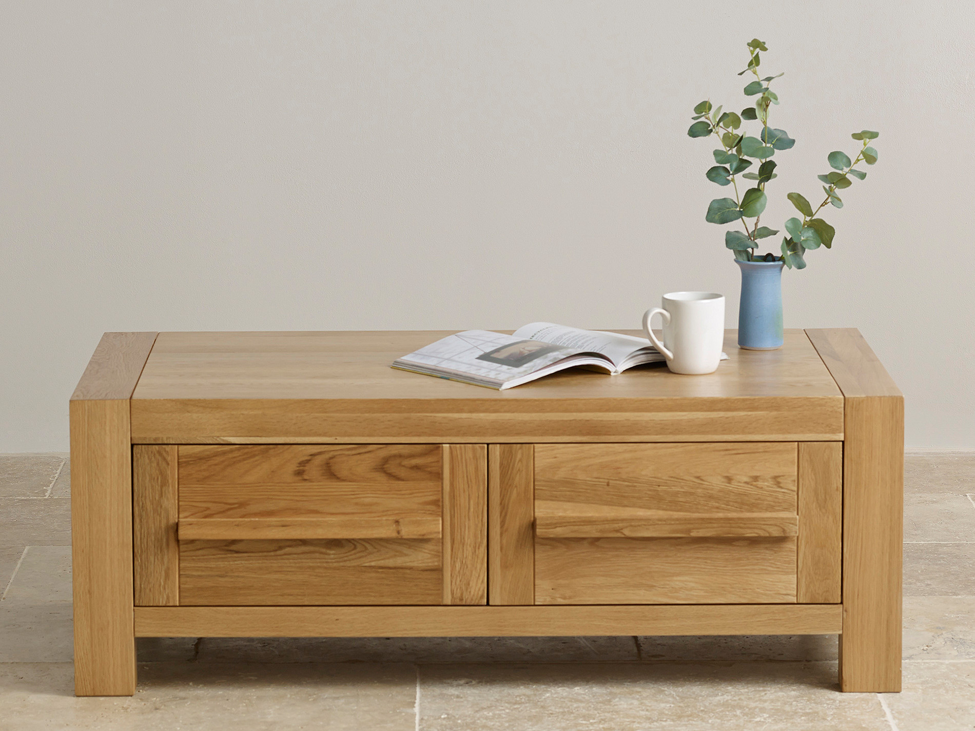 Fresco Natural Solid Oak 2 Drawer Storage Coffee Table | Lounge Furniture