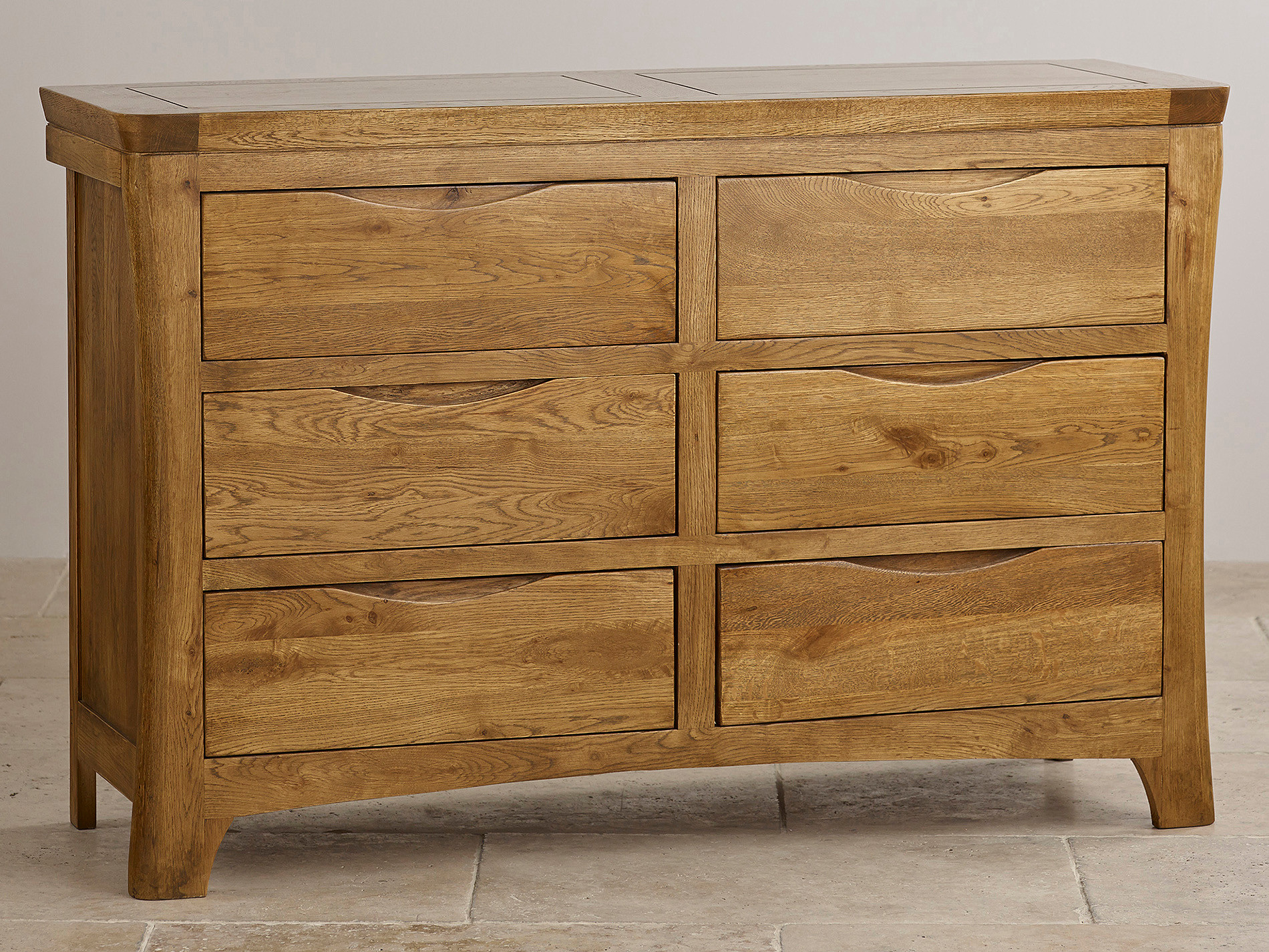 Orrick Rustic Solid Oak Wide 6 Drawer Chest Bedroom Furniture