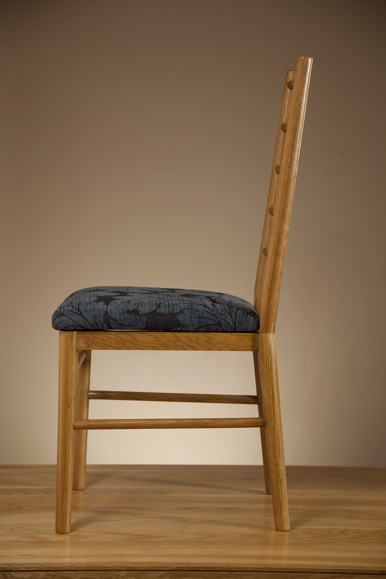 Osaka Rustic Solid Oak and Blue Patterned Fabric Dining Chair