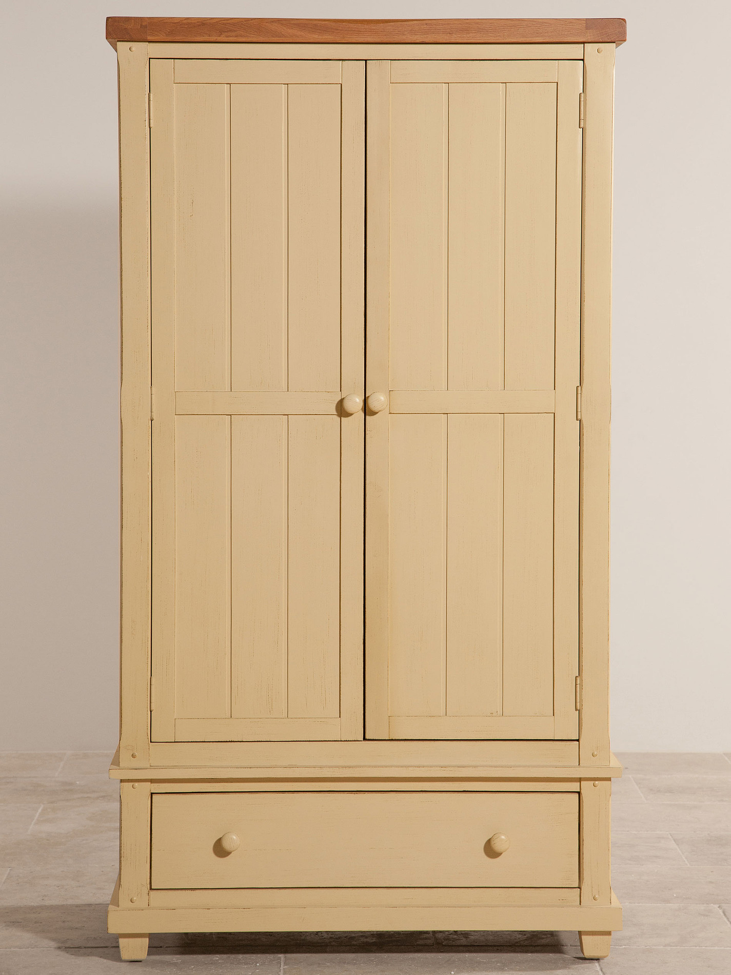 Phoenix Shabby Chic Rustic Oak and Painted Double Wardrobe