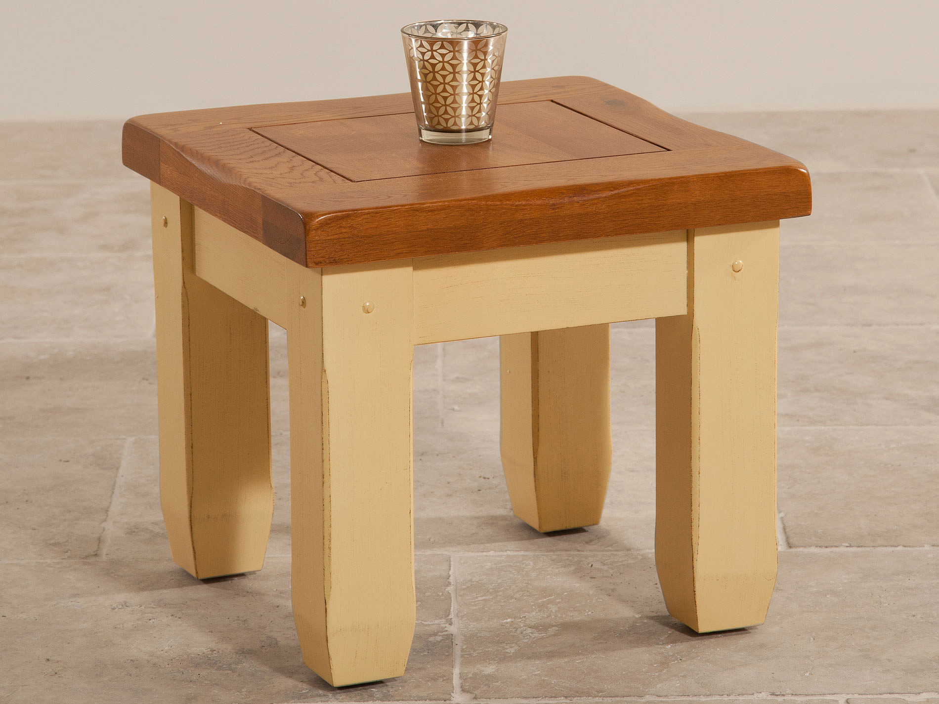 Phoenix Shabby Chic Rustic Oak and Painted Side Table