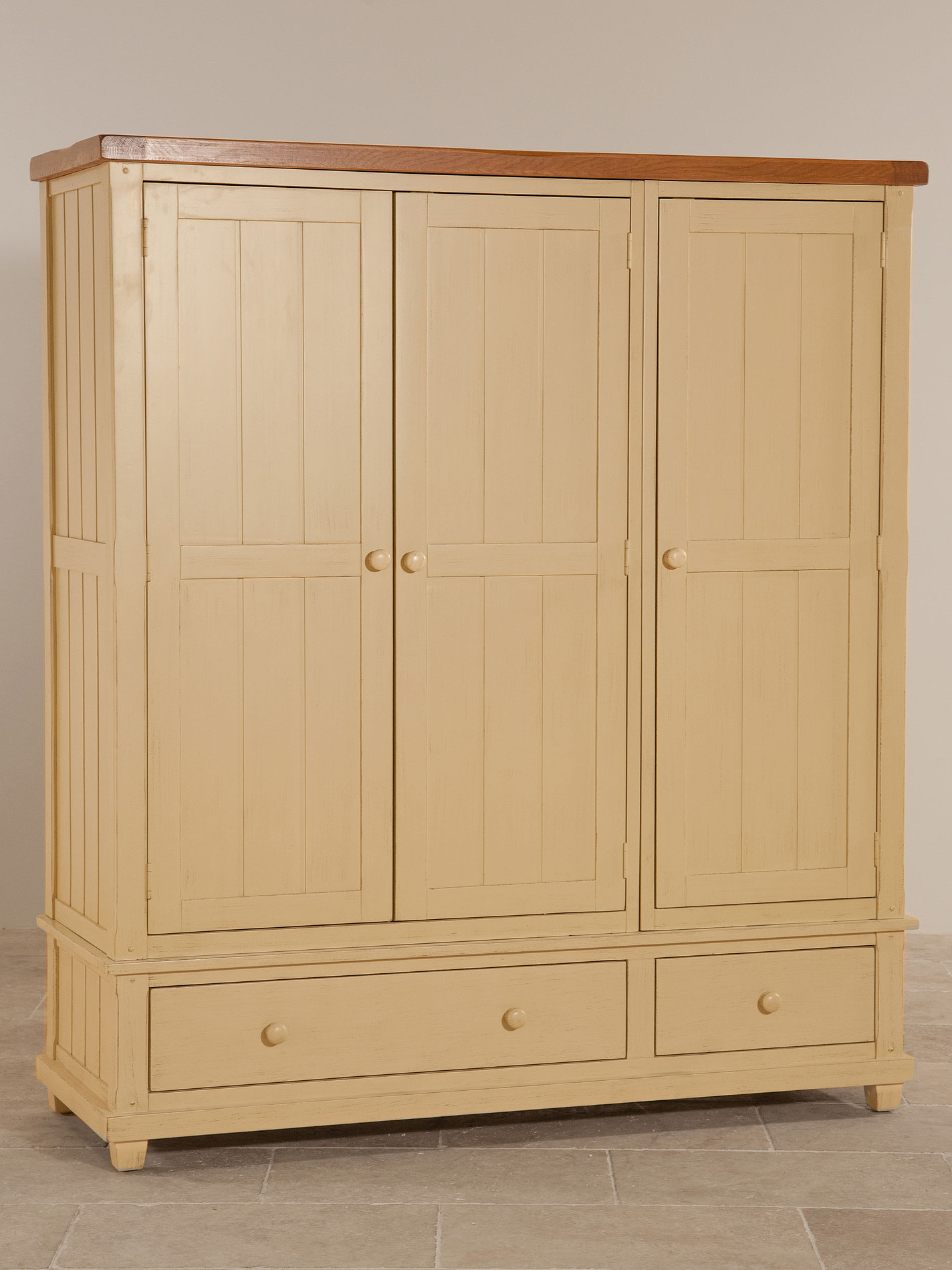 Phoenix Shabby Chic Rustic Oak and Painted Triple Wardrobe