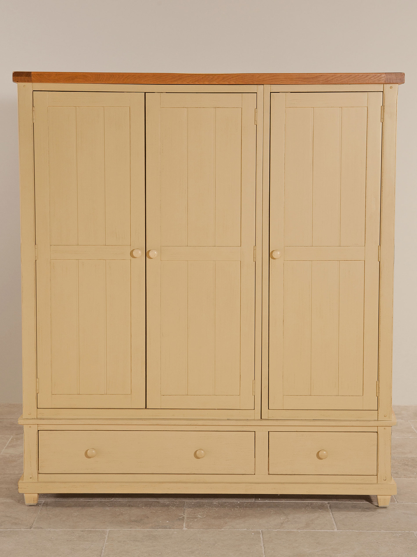 Phoenix Shabby Chic Rustic Oak and Painted Triple Wardrobe