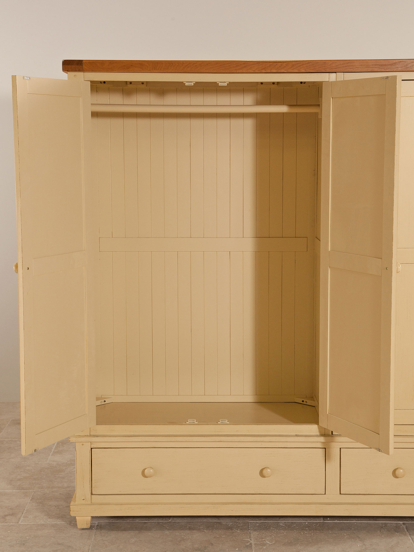 Phoenix Shabby Chic Rustic Oak and Painted Triple Wardrobe