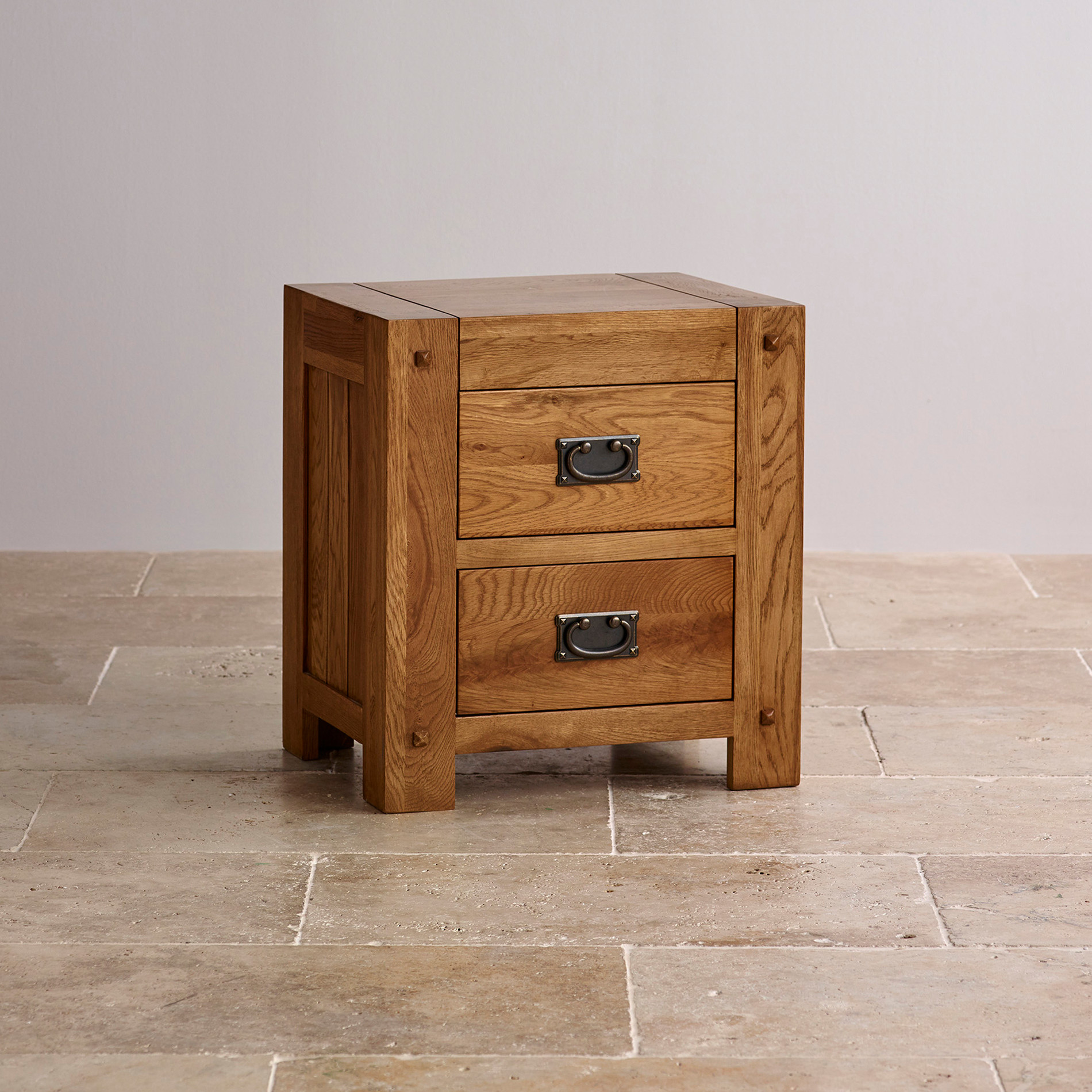 Quercus Rustic Solid Oak Bedside Chest Bedroom Furniture