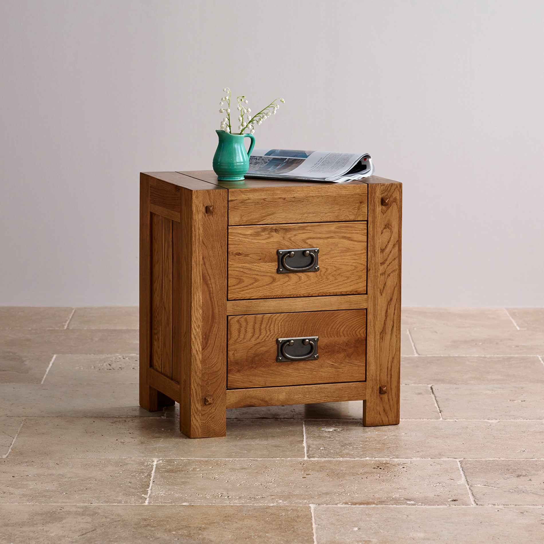 Quercus Rustic Solid Oak Bedside Chest Bedroom Furniture