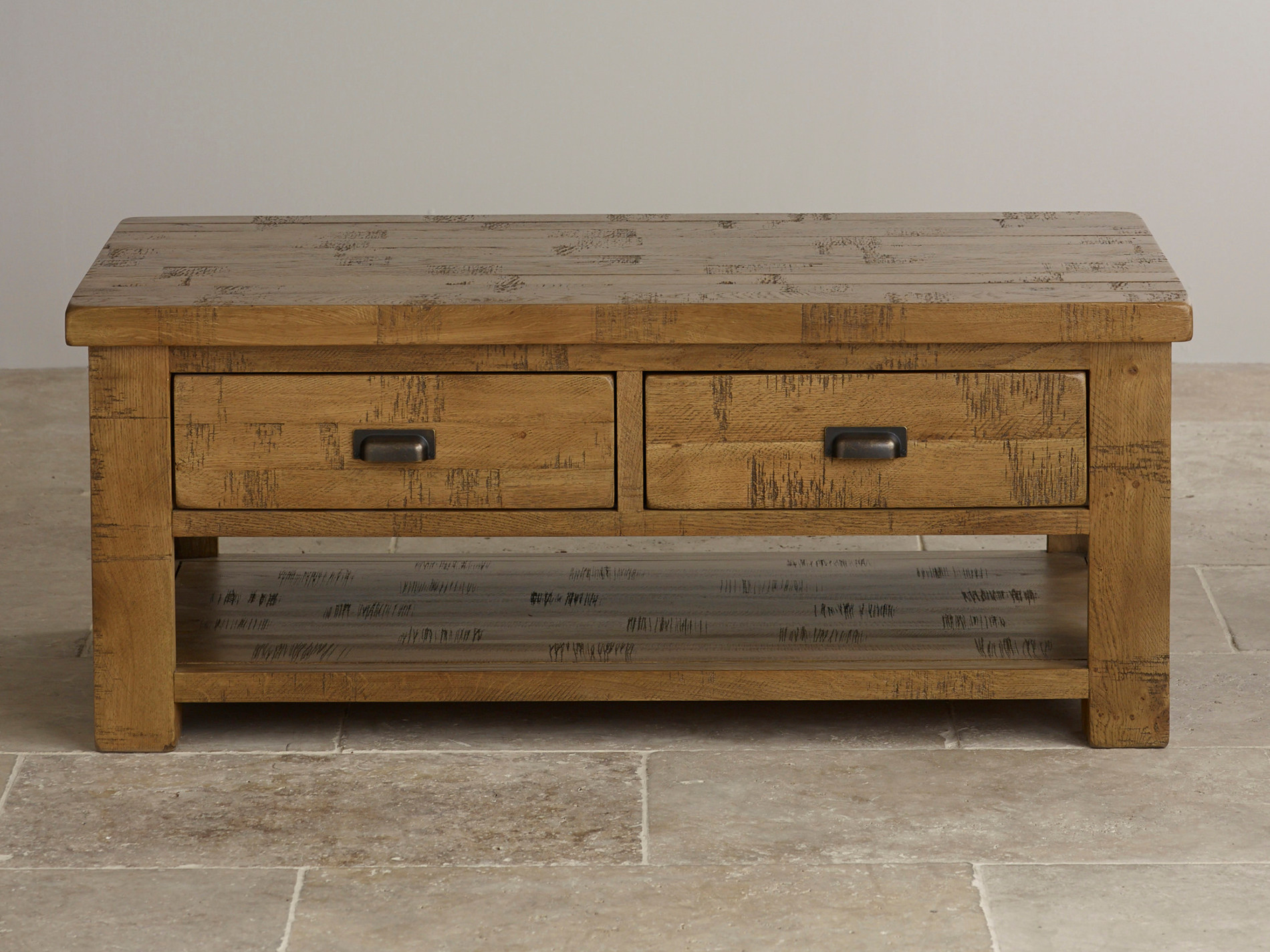 Ripley Rough Sawn Solid Oak 4 Drawer Storage Coffee Table