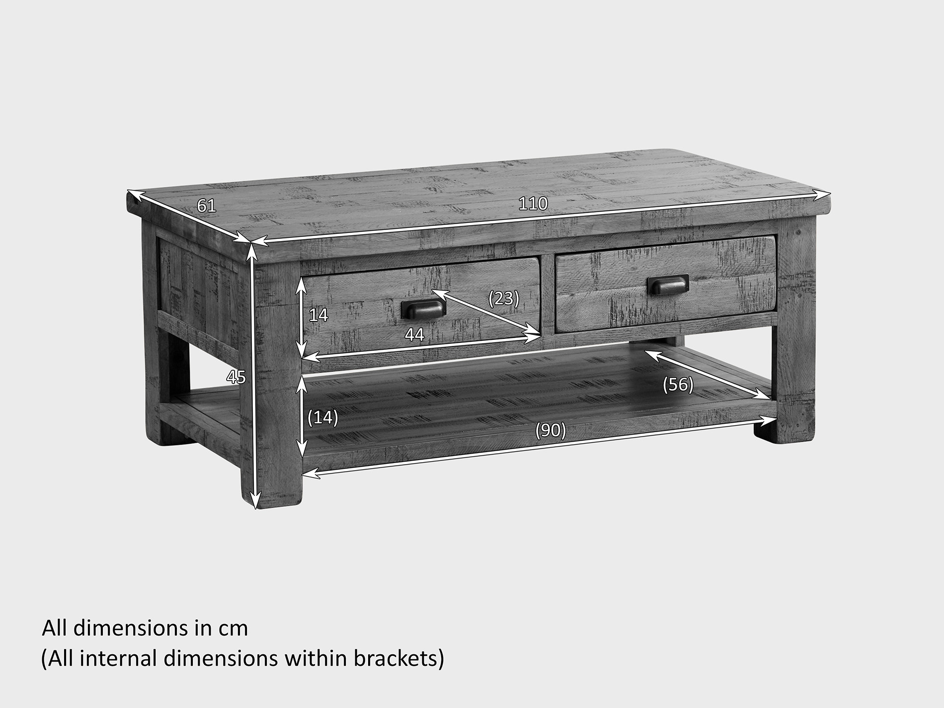 Ripley Rough Sawn Solid Oak 4 Drawer Storage Coffee Table