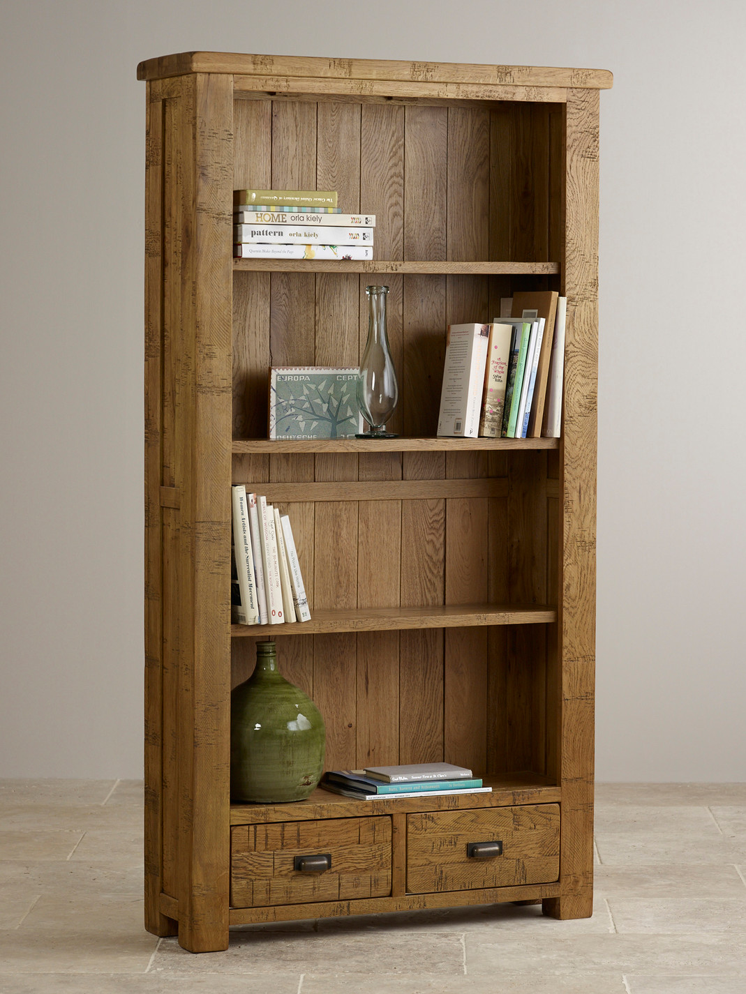 Ripley Rough Sawn Solid Oak Tall Bookcase Home Office Furniture
