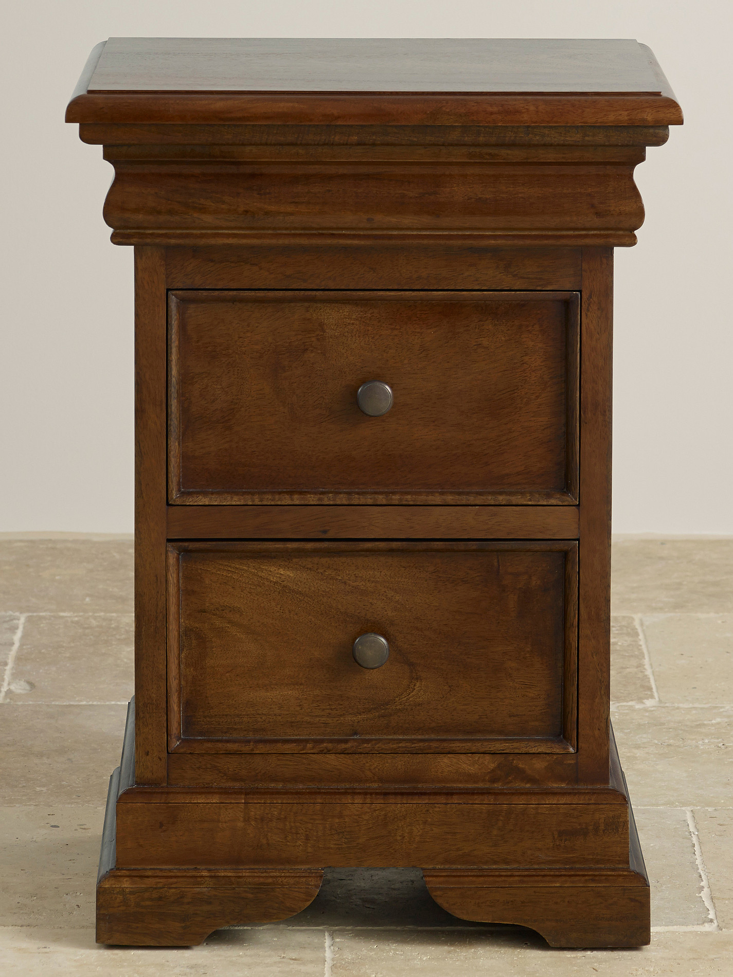 Sleigh Walnut Solid Mango 2 Drawer Bedside Table