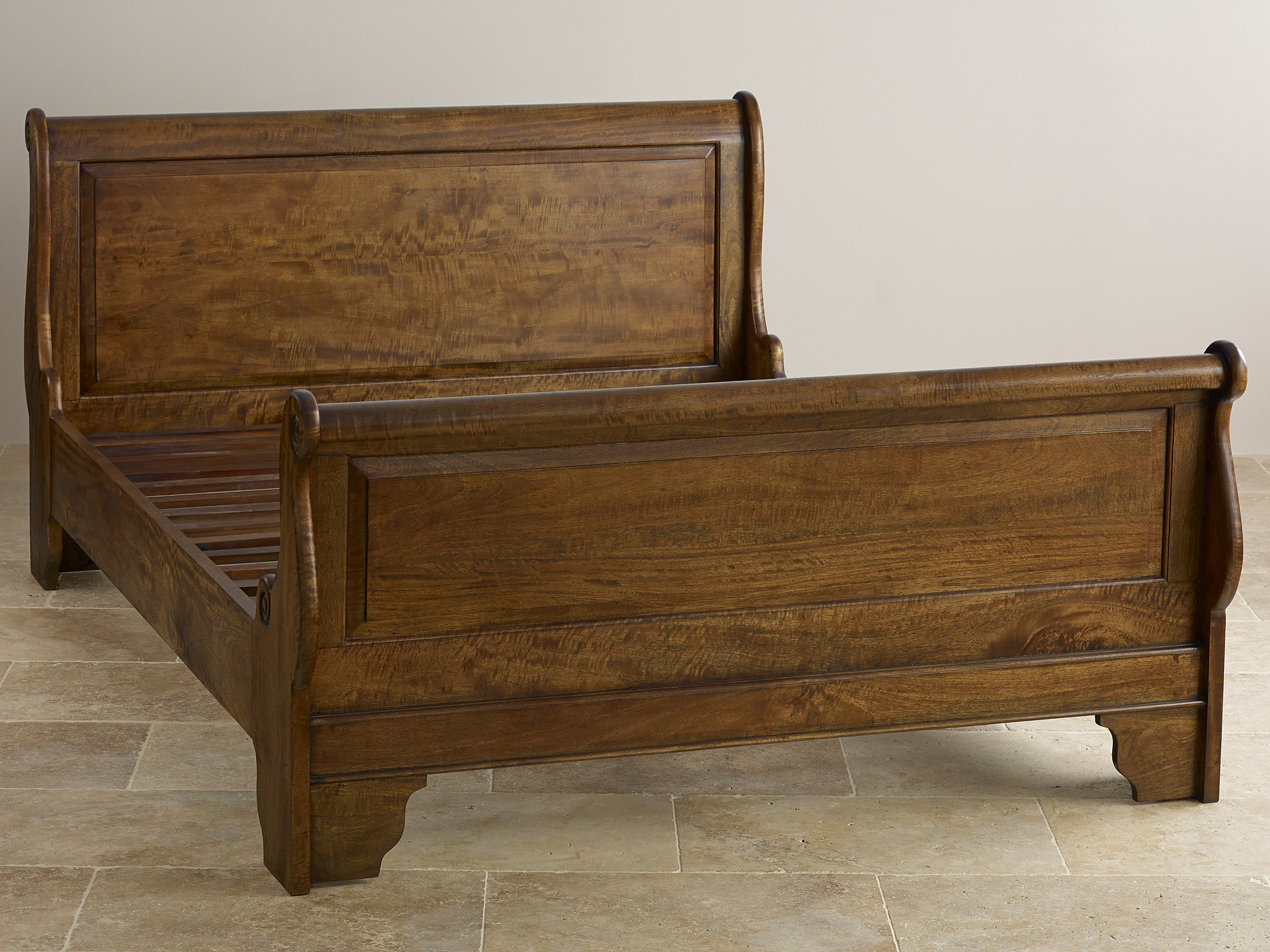 Sleigh Walnut Solid Mango 4ft 6" Double Bed