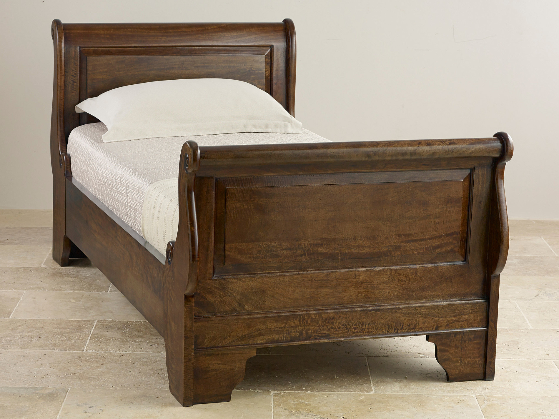 Sleigh Walnut Solid Mango Single Bed