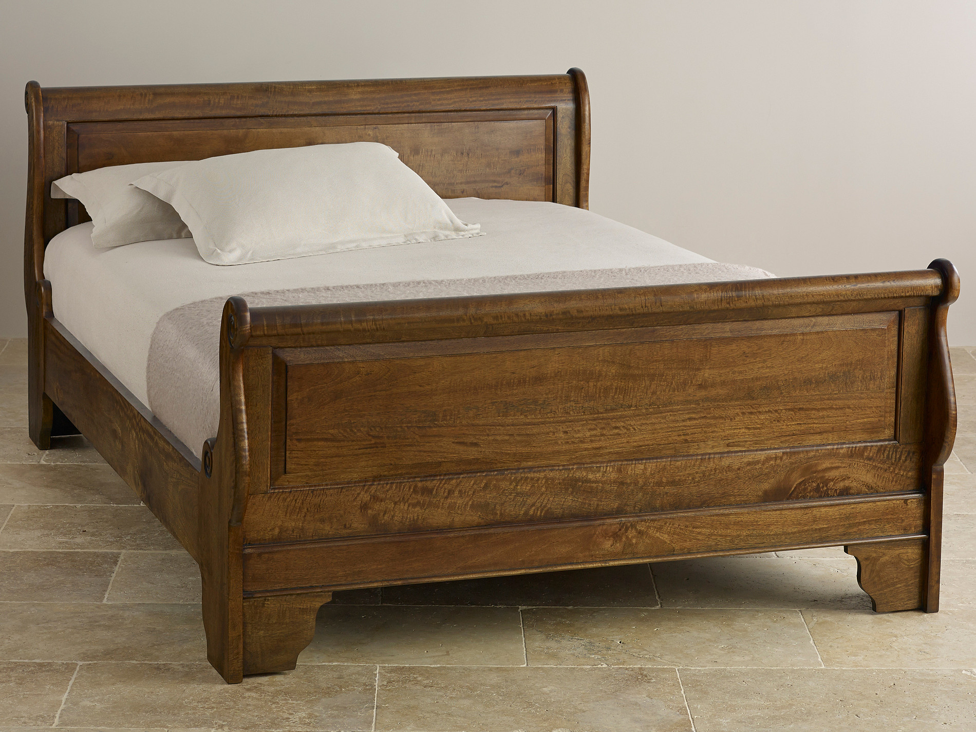 Sleigh Walnut Solid Mango Super KingSize Bed