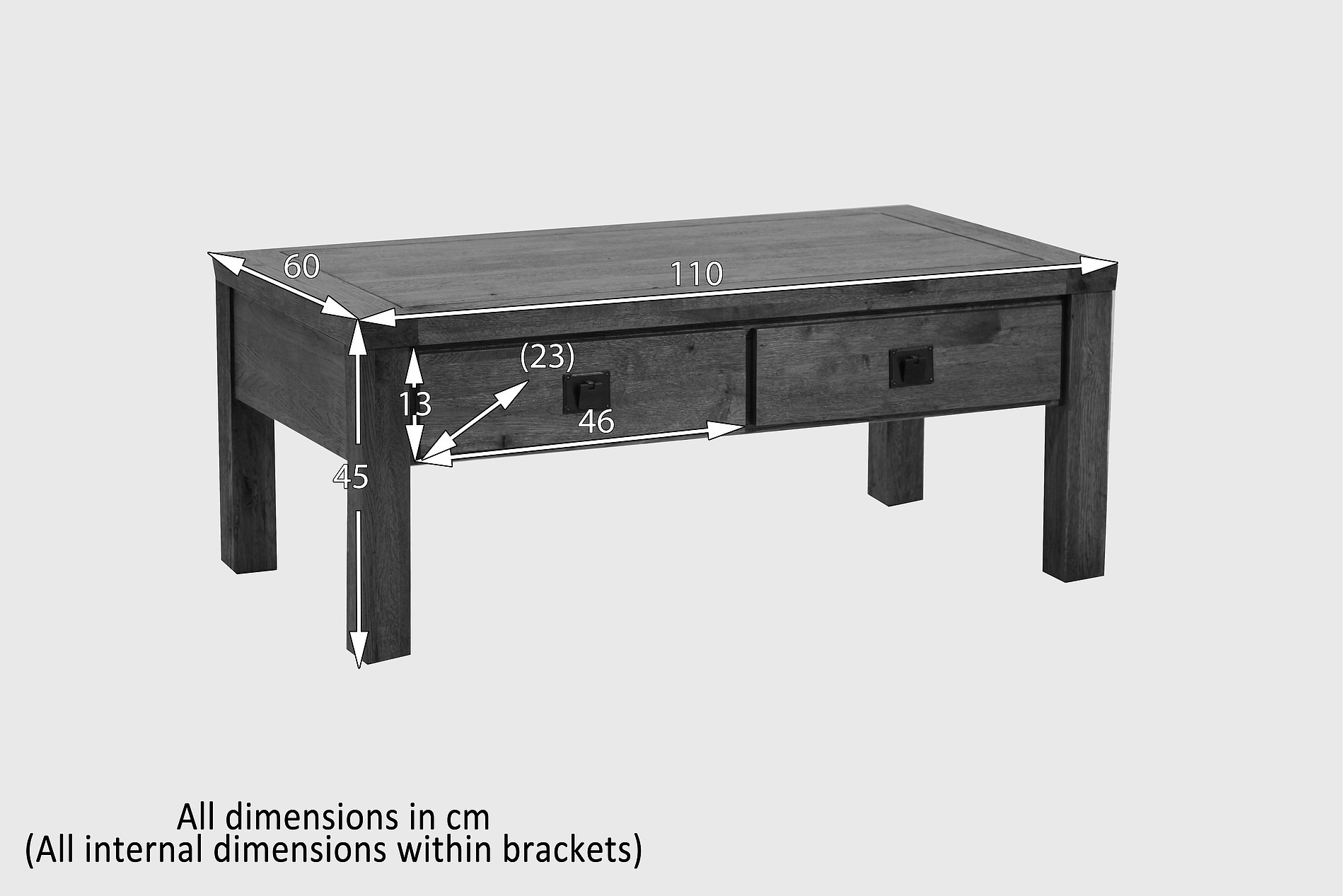 Brushed Solid Oak Coffee Table Living Room Furniture