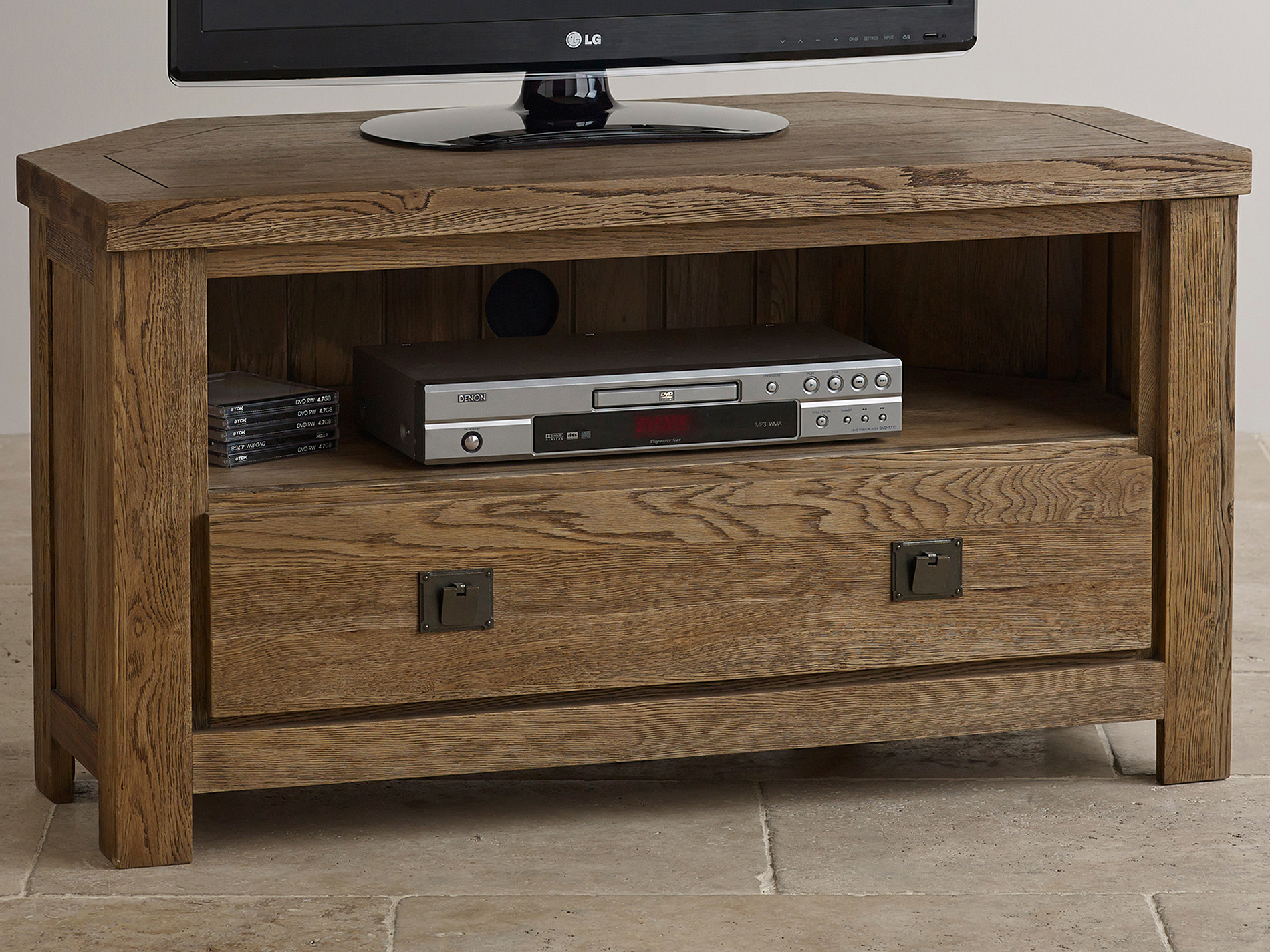 Brushed Solid Oak Corner TV Oak Furniture Land