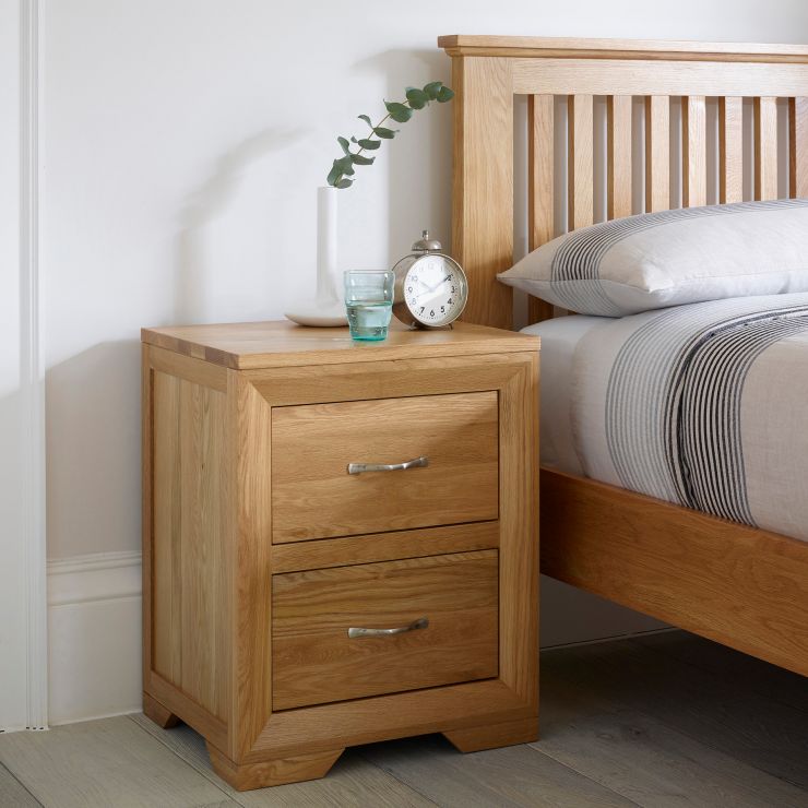 Bevel Natural Solid Oak 2 Drawer Bedside