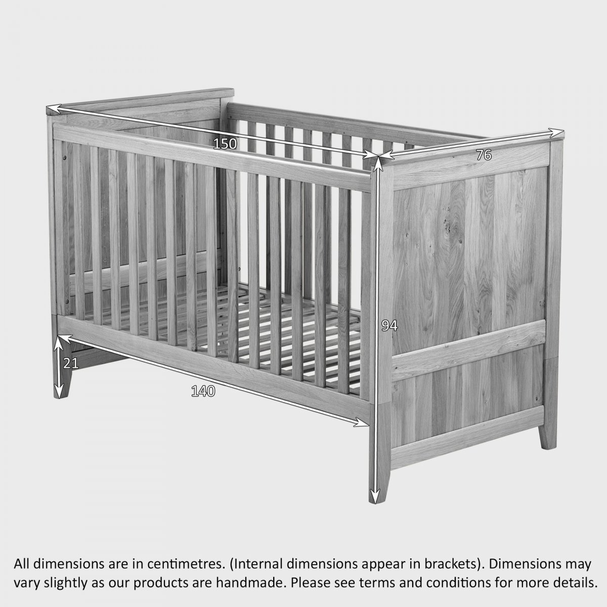 Bevel 3 in 1 Cot Bed in Natural Solid Oak Oak Furniture Land