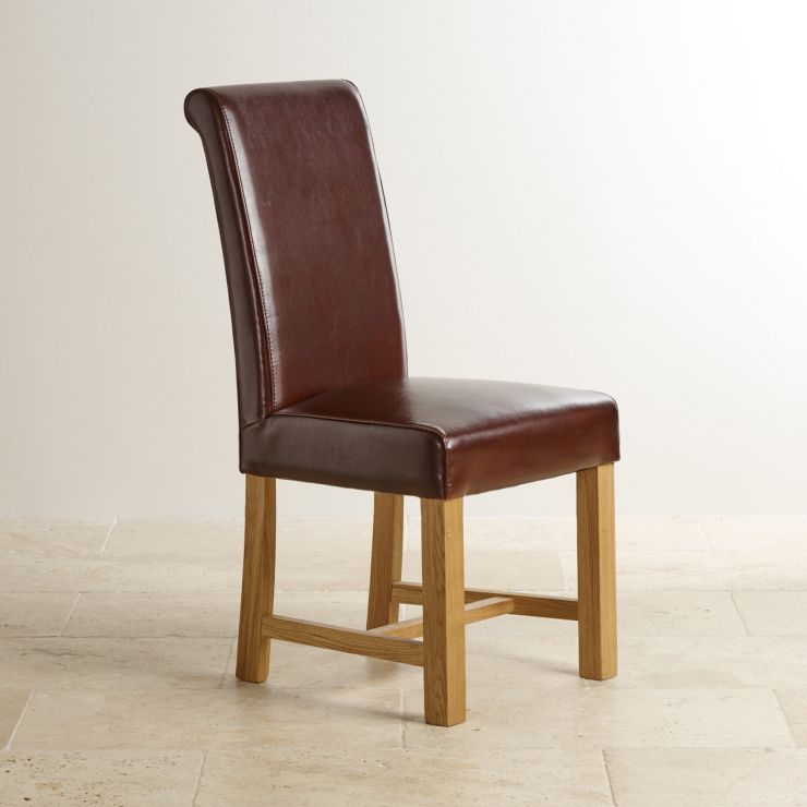 Brown Leather Dining Chair with Braced Oak Legs Dining Room