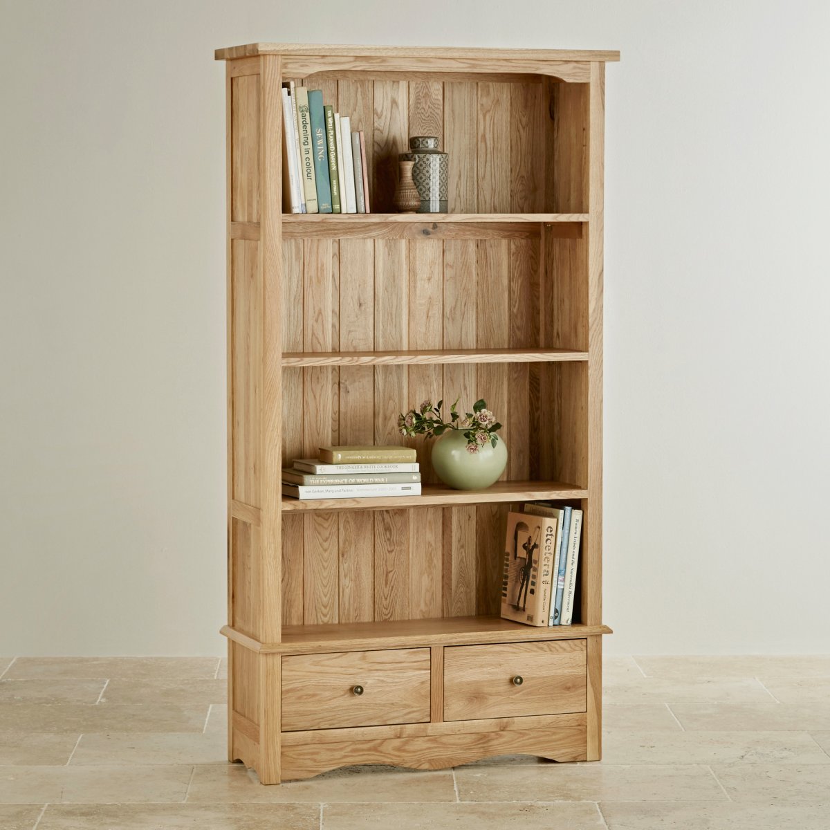 Cairo Natural Solid Oak Tall Bookcase Oak Furniture Land