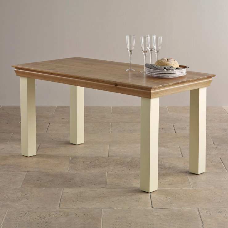Country Cottage Natural Oak 5ft Dining Table Cream Painted