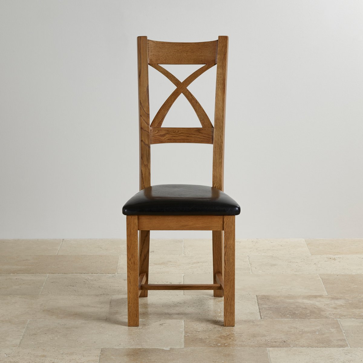 Cross Back Dining Chair in Rustic Oak Black Leather