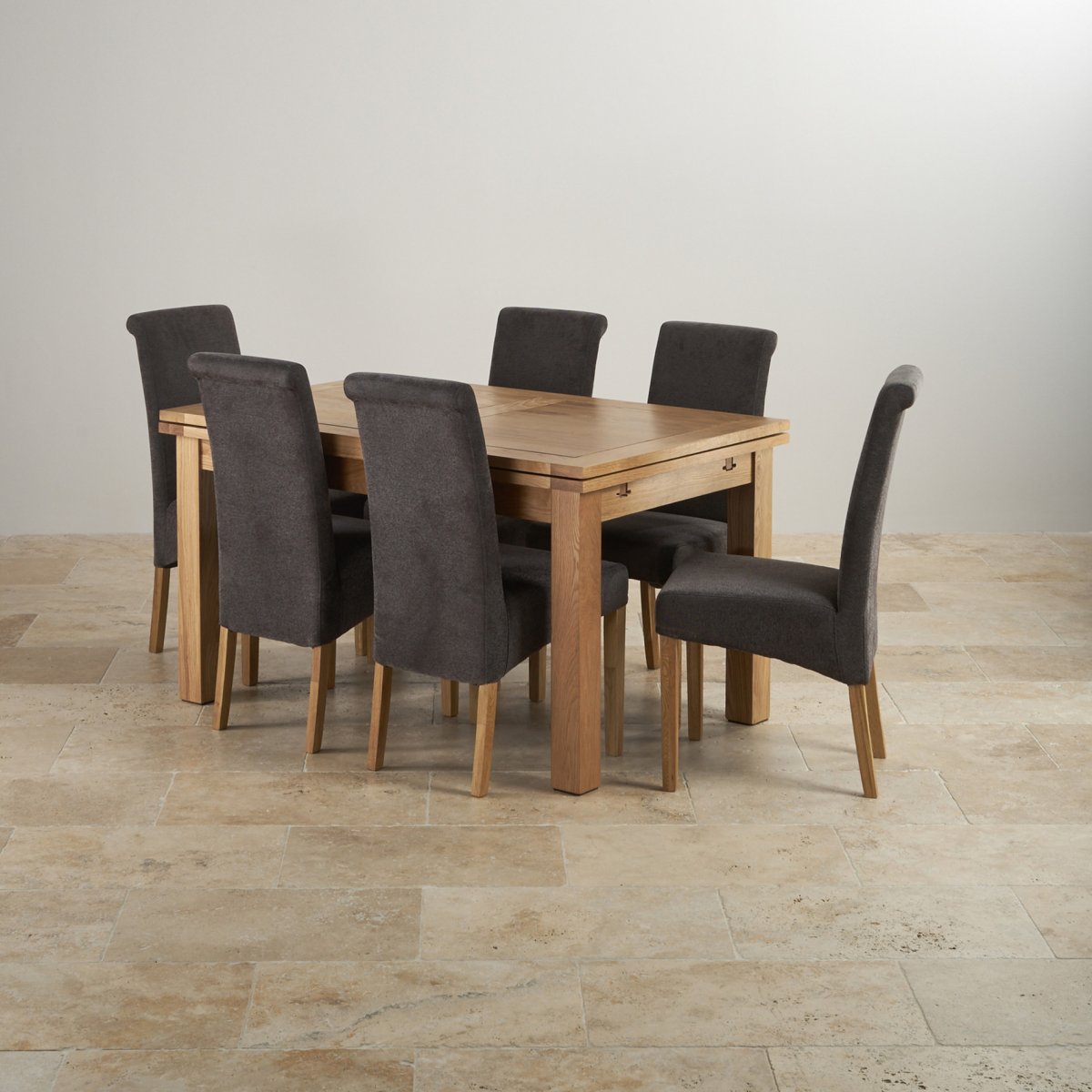 Dorset Extending Dining Table in Oak + 6 Charcoal Chairs