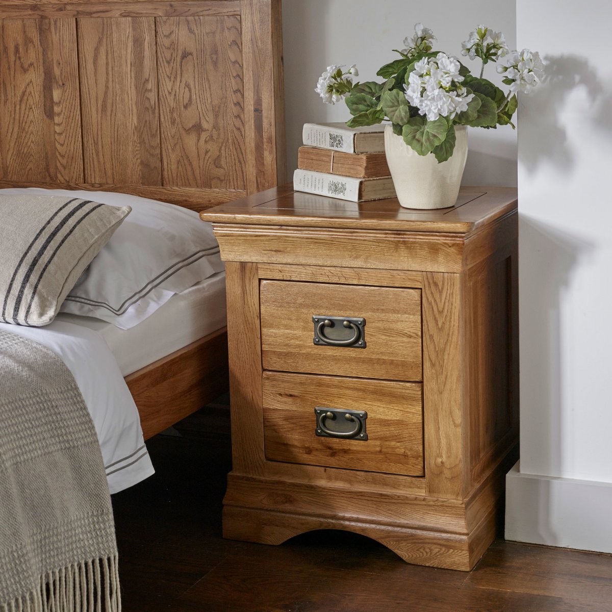 French Farmhouse Bedside Table Solid Oak Oak Furniture Land