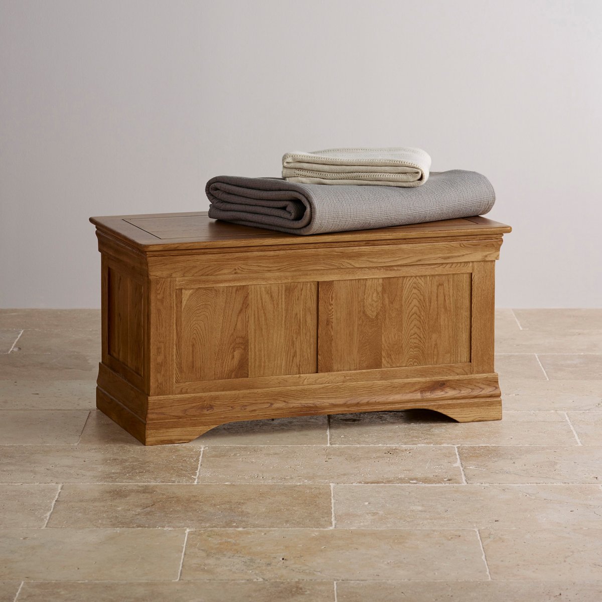 French Harmhouse Blanket Box in Solid Oak Oak Furniture Land
