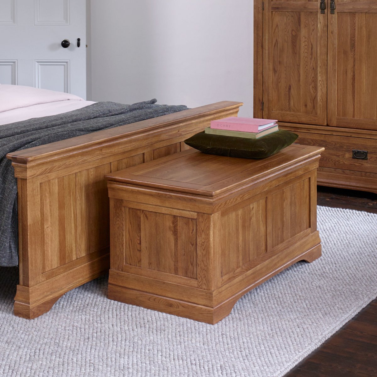 French Harmhouse Blanket Box in Solid Oak Oak Furniture Land