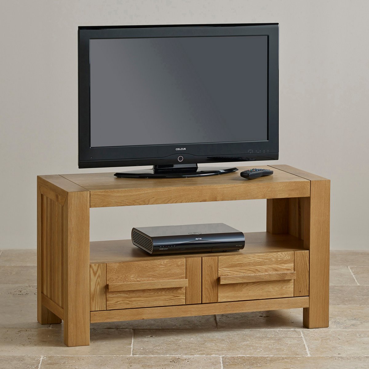 Fresco 2 Drawer TV Cabinet in Solid Oak | Oak Furniture Land