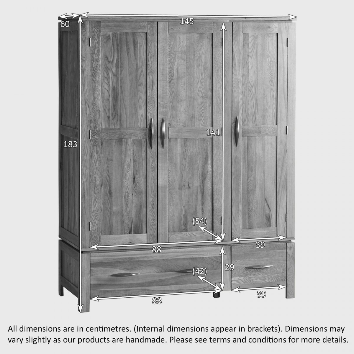 Galway Natural Solid Oak Triple Wardrobe by Oak Furniture Land