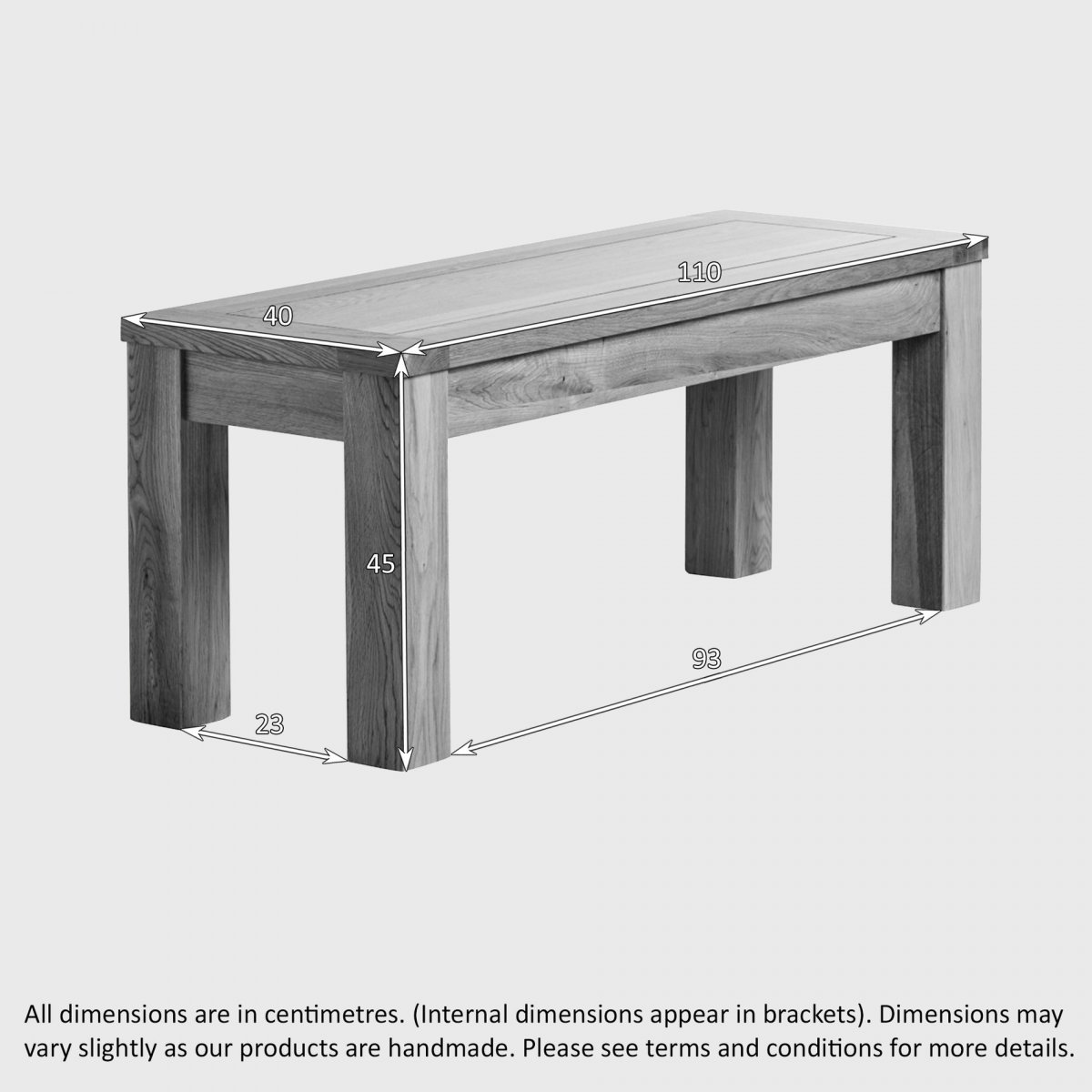 Small Bench in Natural Solid Oak Oak Furniture Land