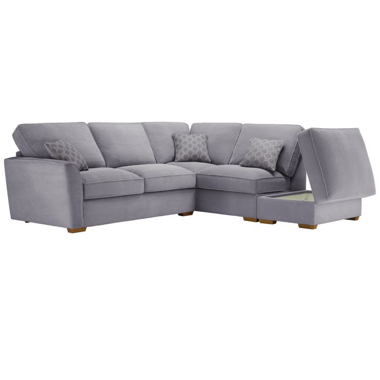 Nebraska High Back Left Corner Sofa Storage Footstool in Aero Silver