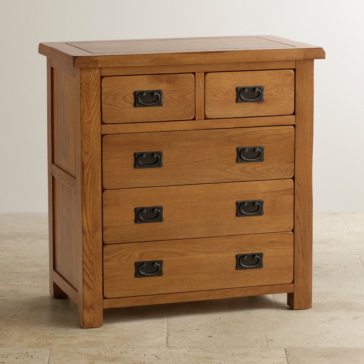 Original Rustic 3 + 2 Chest of Drawers in Solid Oak
