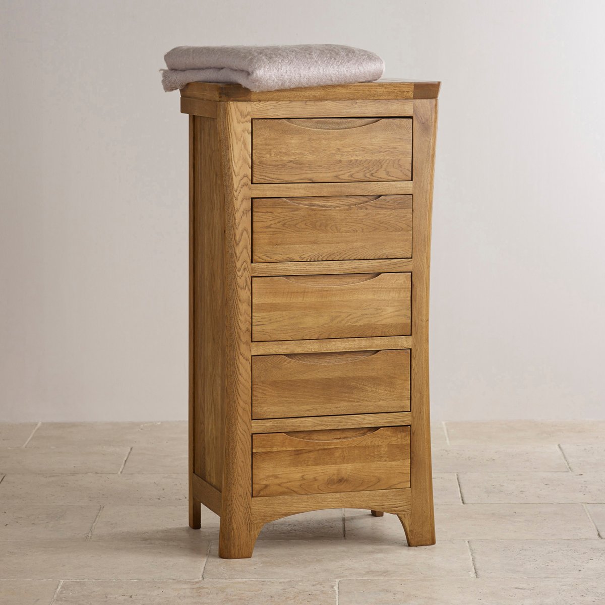 Orrick Tall 5 Drawer Chest in Rustic Solid Oak