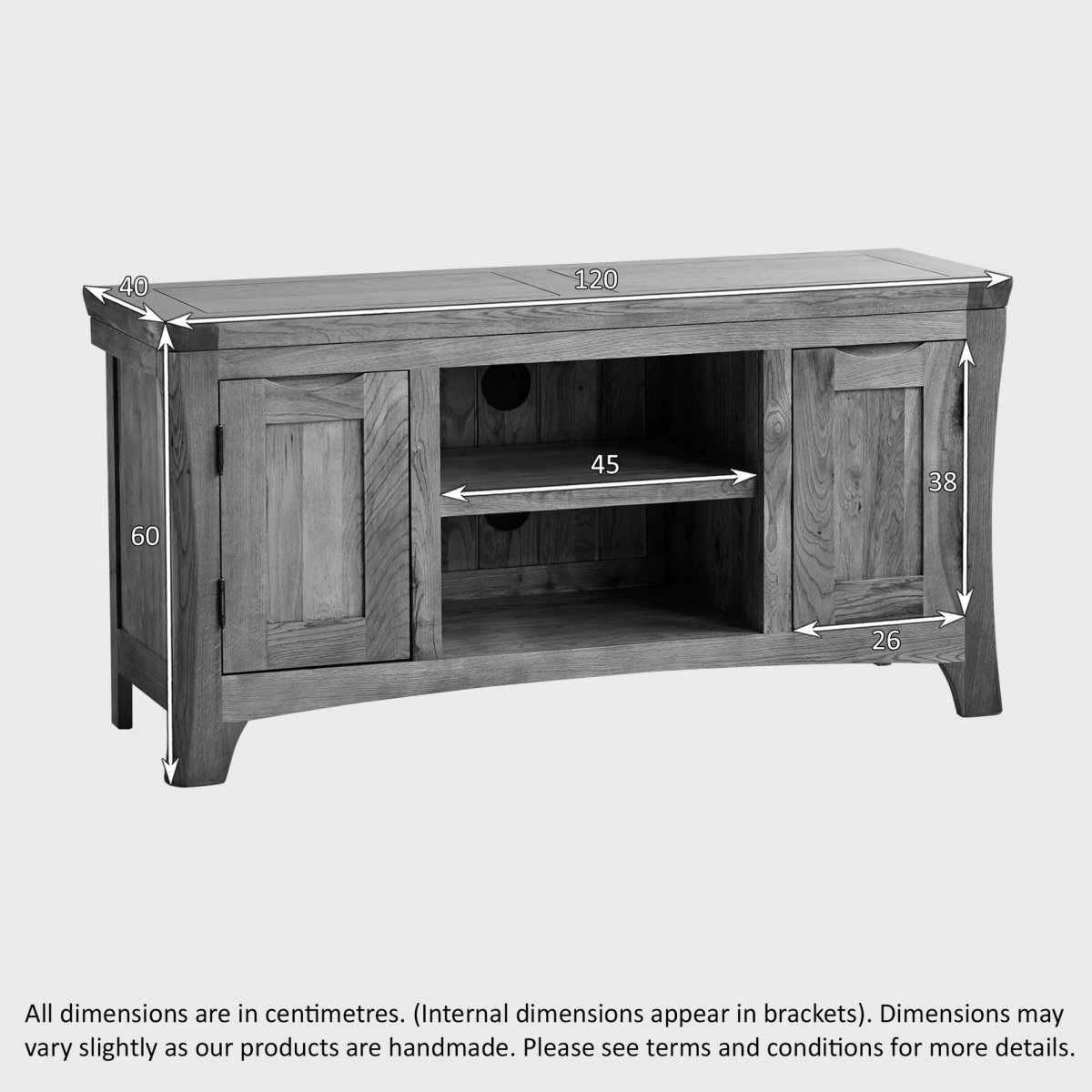 Orrick Wide TV in Rustic Solid Oak Oak Furniture