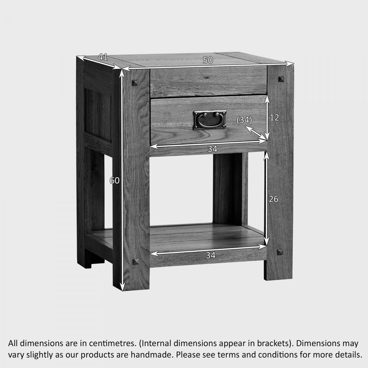 Quercus 1 Drawer Bedside Table Rustic Solid Oak
