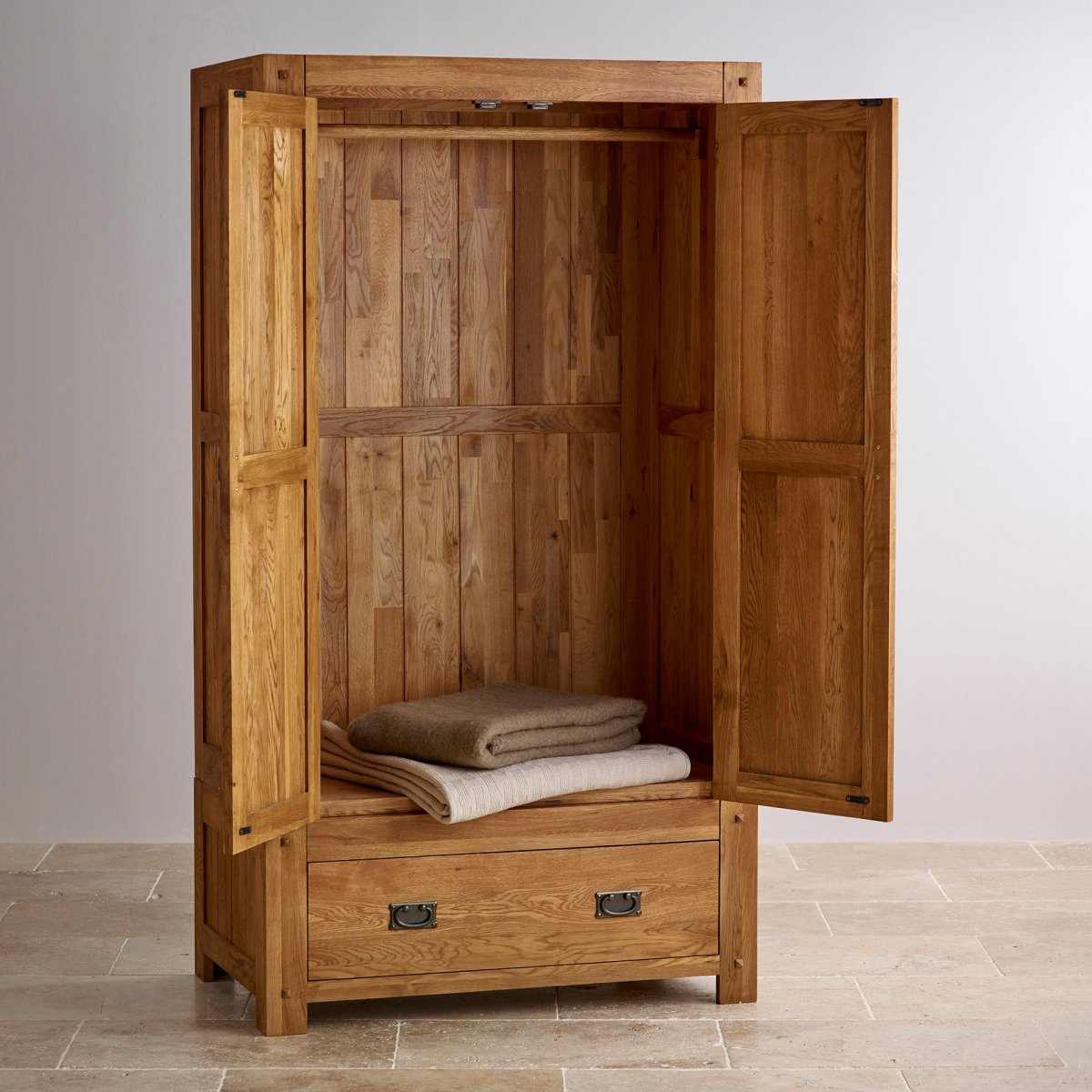 Quercus Double Wardrobe in Rustic Solid Oak Oak Furniture Land