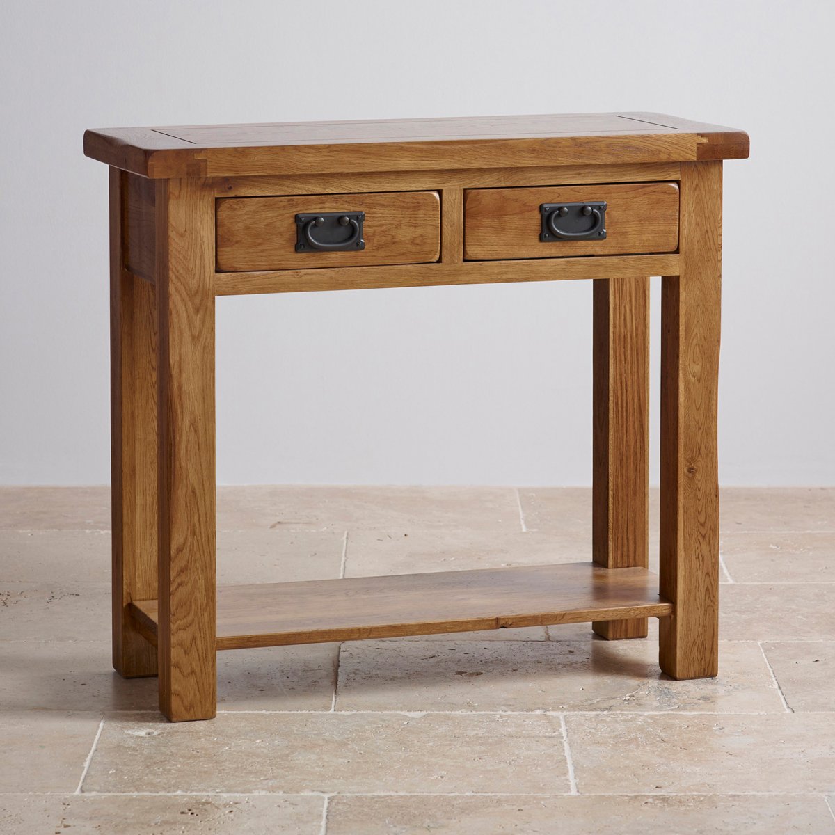 Original Rustic 2 Drawer Console Table in Solid Oak