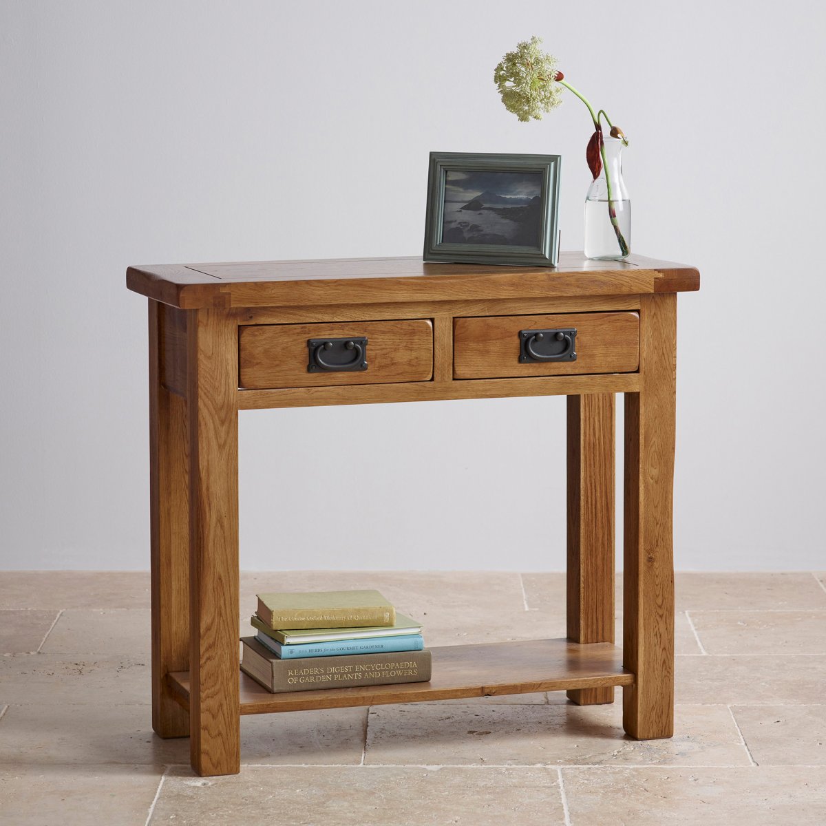 Original Rustic 2 Drawer Console Table in Solid Oak