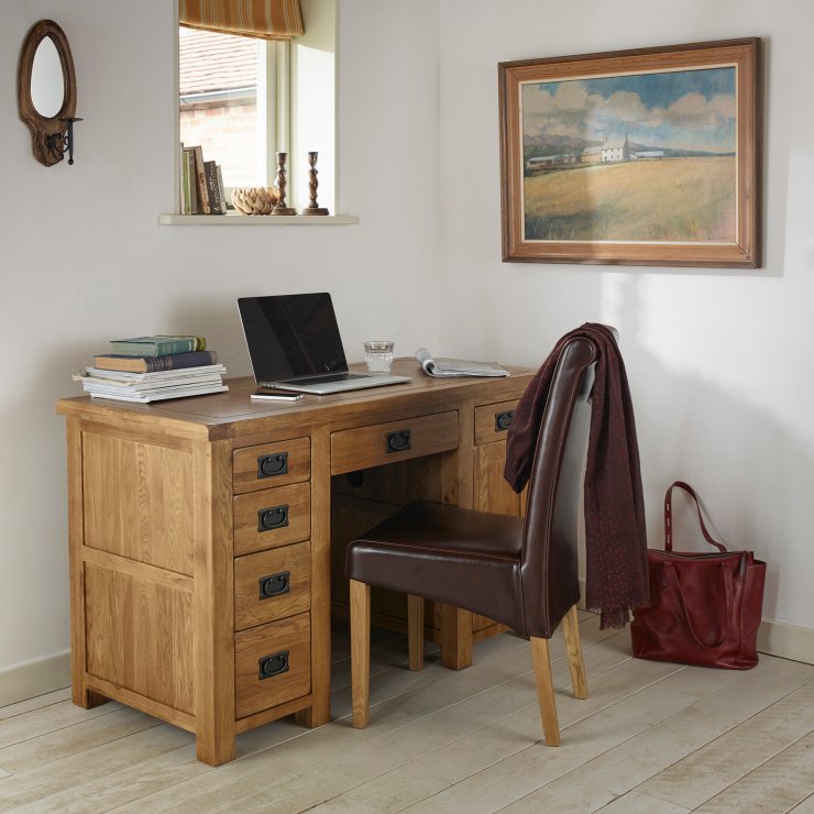 Original Rustic Computer Desk in Solid Oak Oak Furniture Land