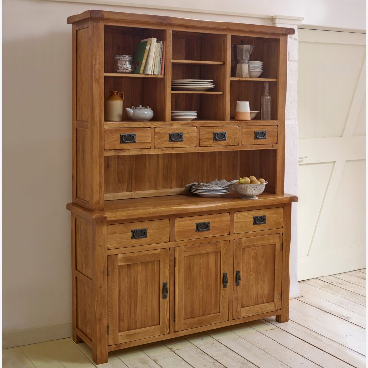 Original Rustic Large Dresser in Solid Oak | Oak Furniture Land