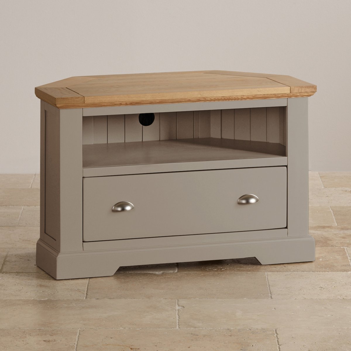 St Ives Grey Corner TV Unit with Brushed Oak Top
