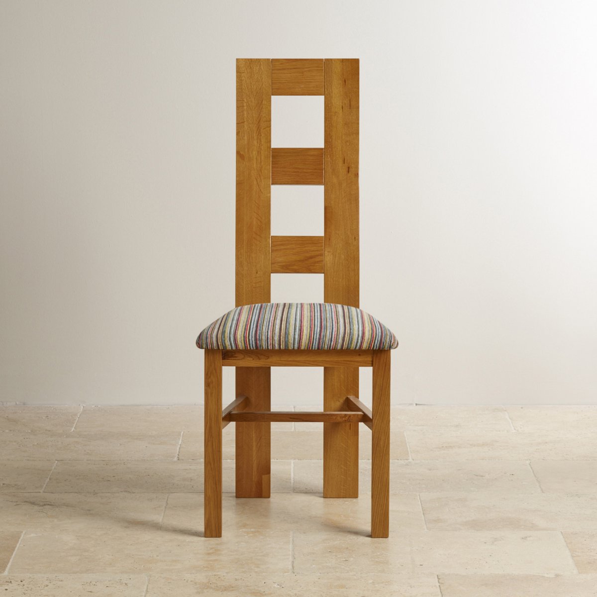Wave Back Dining Chair in Rustic Oak MultiStriped Fabric