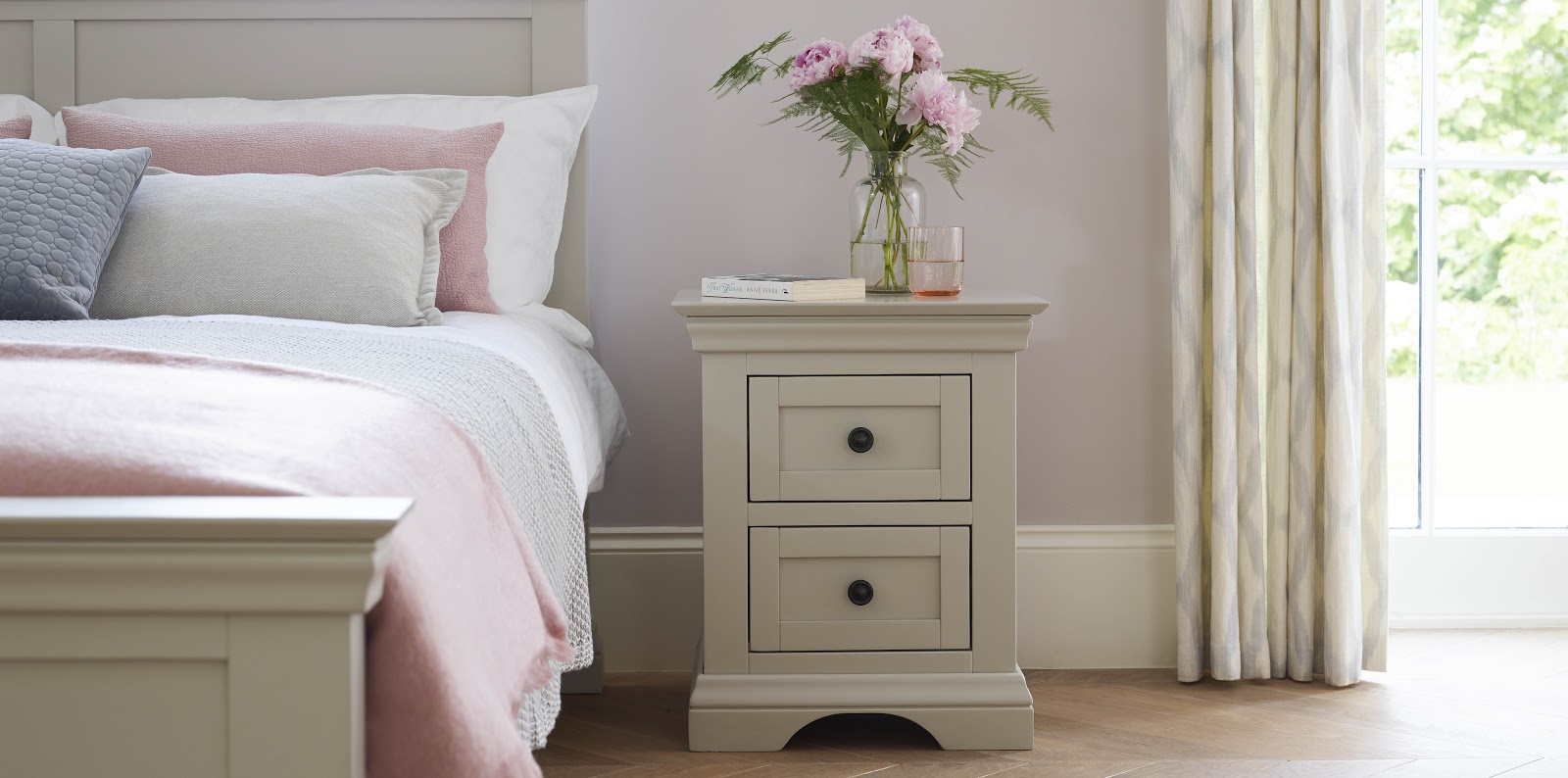 Arlette Bed & Bedside Table which pink accessories
