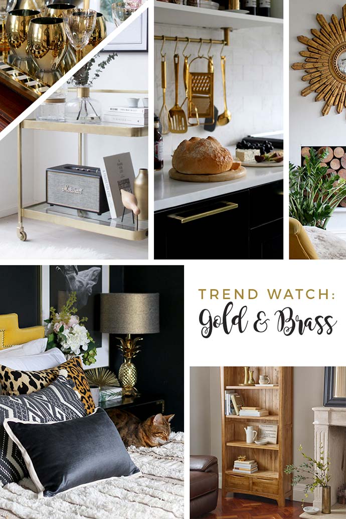 brass and gold interior design trend moodboard